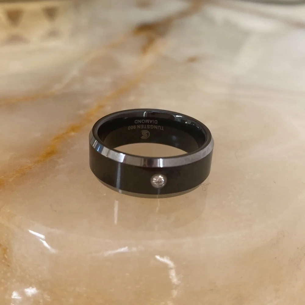 8mm Black Tungsten Diamond Wedding Ring